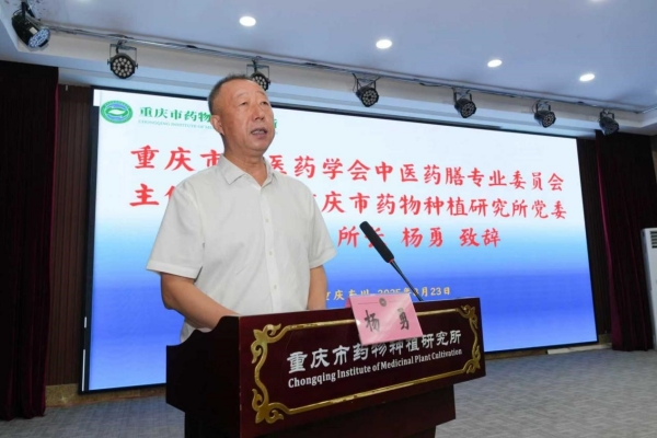 重庆市中医药学会中医药膳专委会主任委员、重庆市药物种植研究所党委书记、所长杨勇致辞。陈弈哲摄